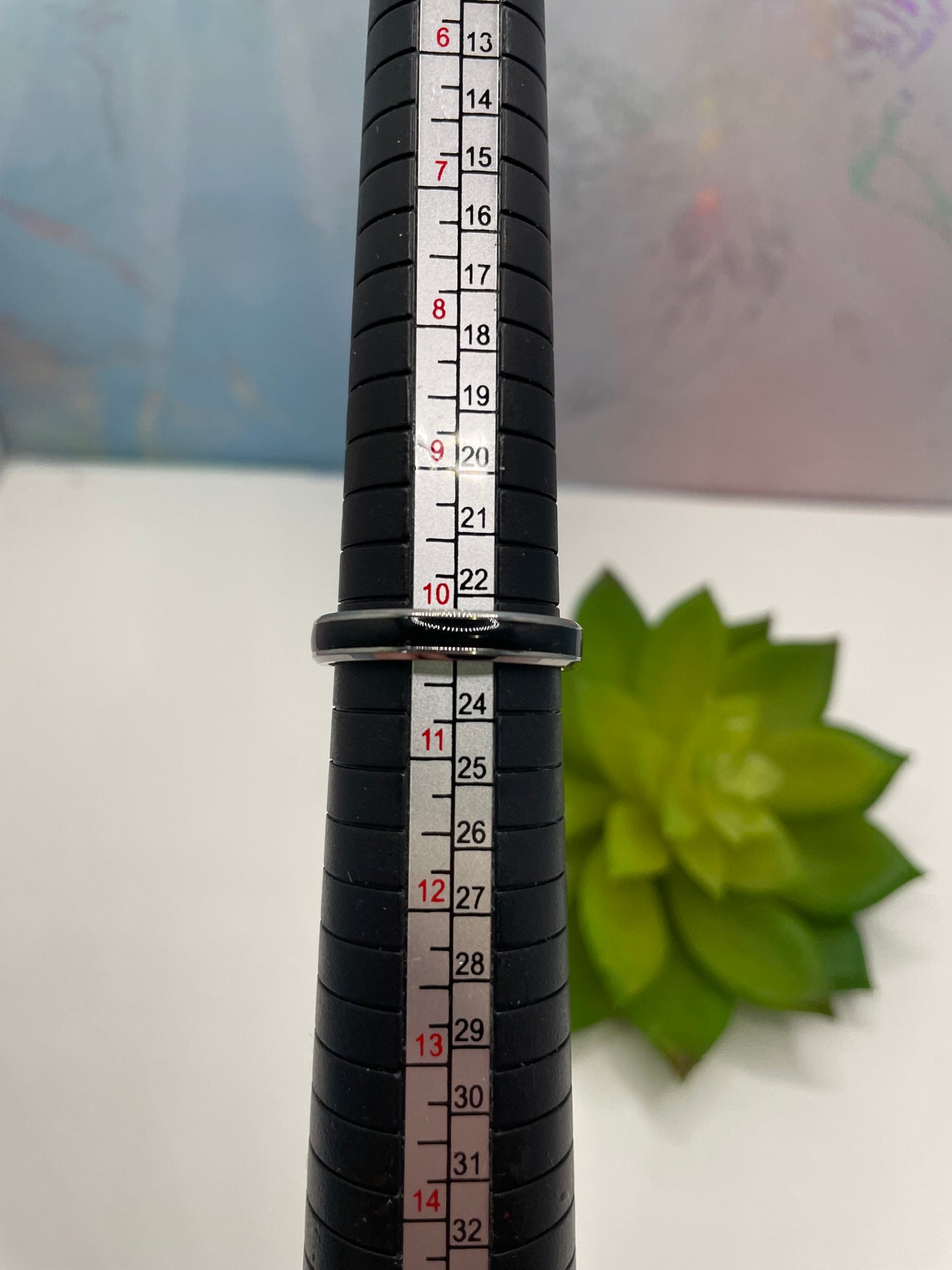 Stainless Steel Ring with Black Polymer Clay Inlay-Size 10½US