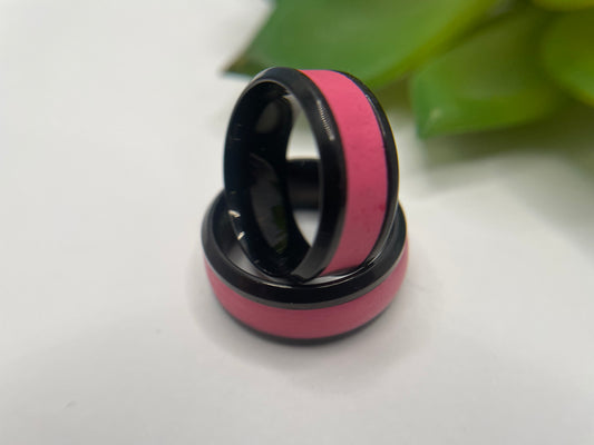 Stainless Steel Ring with Pink Polymer Clay Inlay (Black Finish)