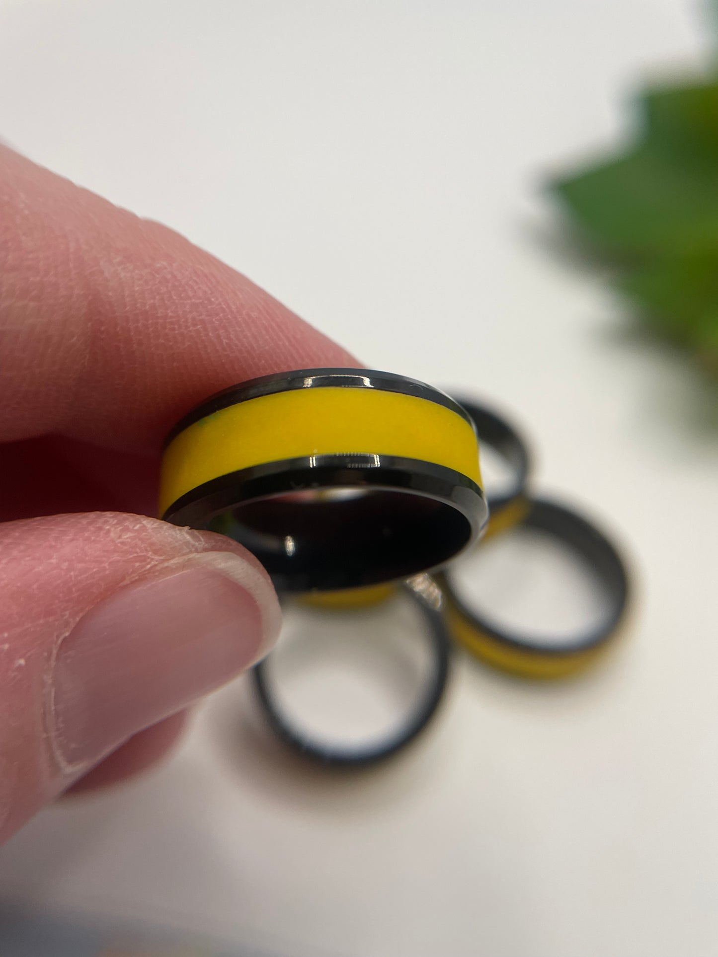 Yellow Polymer Clay Inlay Stainless Steel Ring (Black Finish)