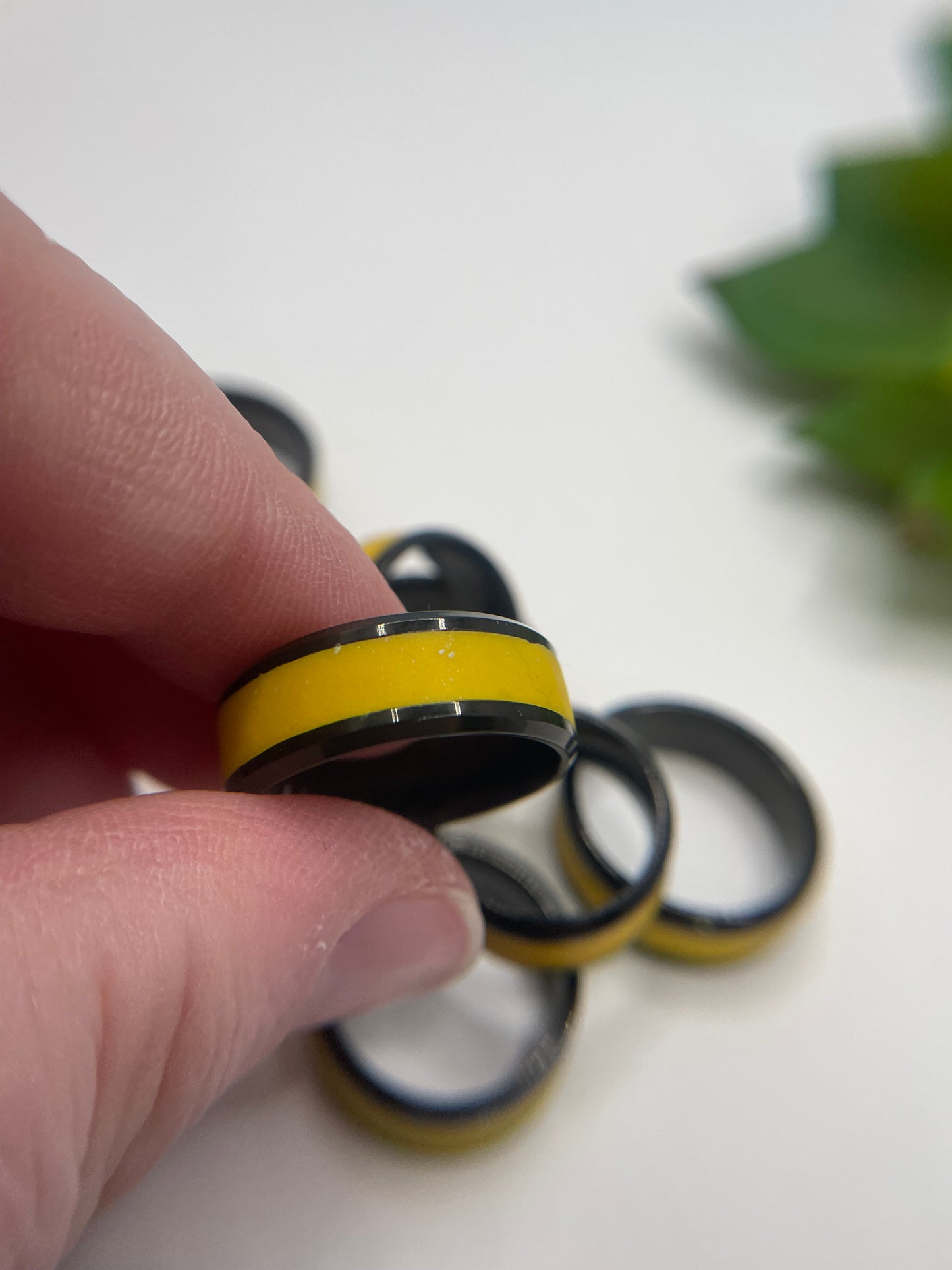 Yellow Polymer Clay Inlay Stainless Steel Ring (Black Finish)
