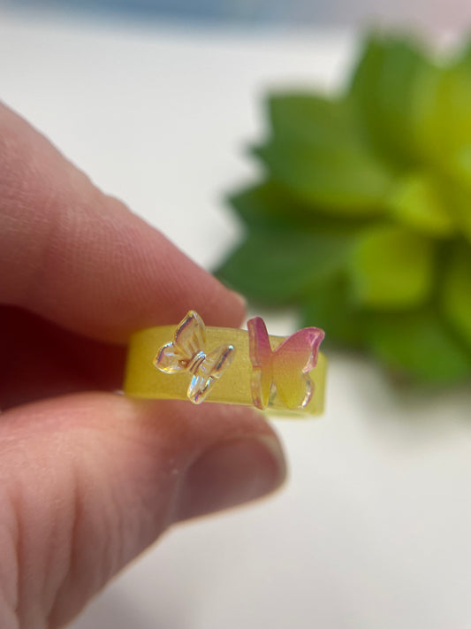 Yellow Glow In The Dark Butterfly Ring- Size 6 ½ US