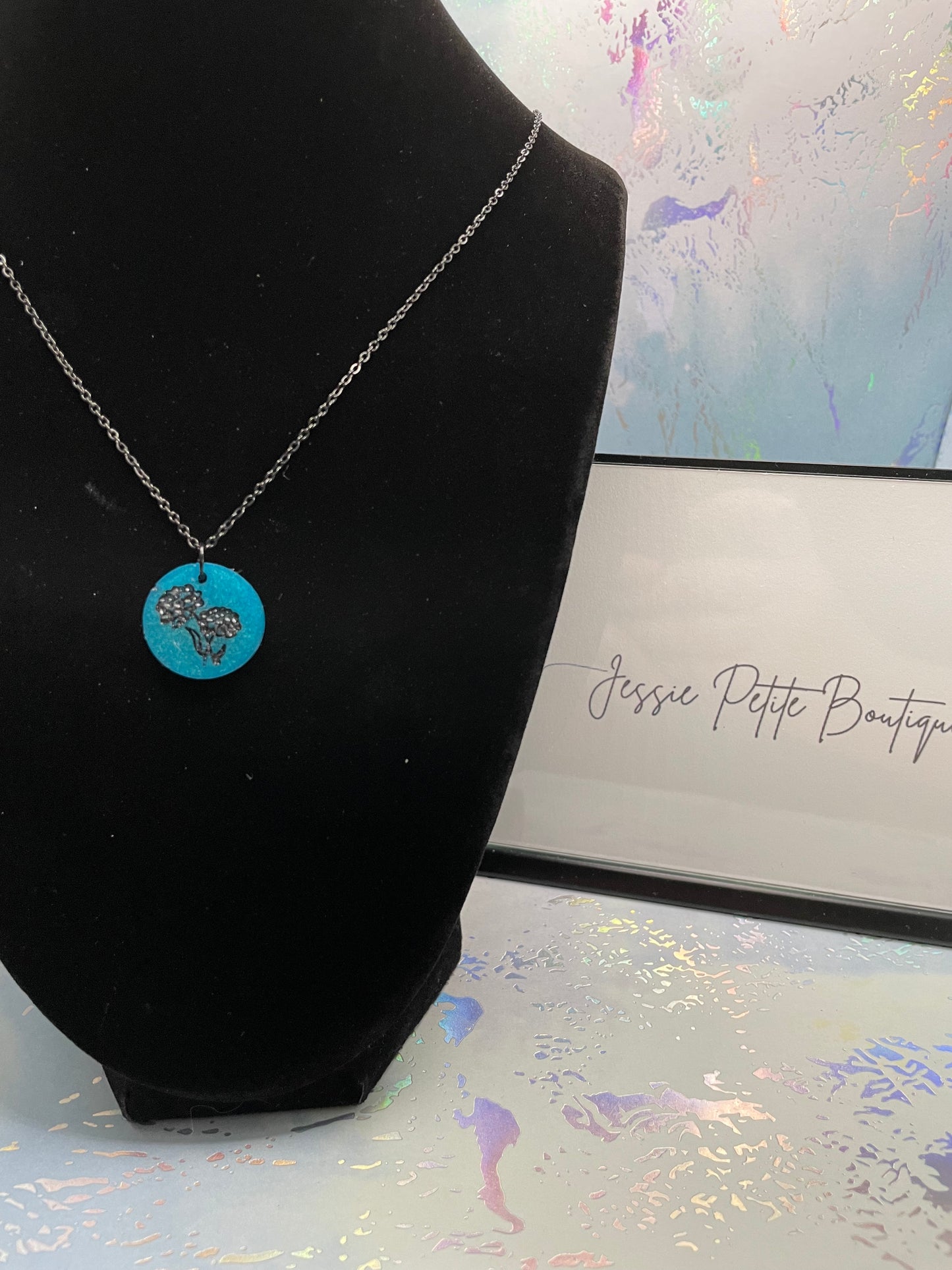 Bonheur botanique : fleur bleue et noire 23'' -Sans Nickel