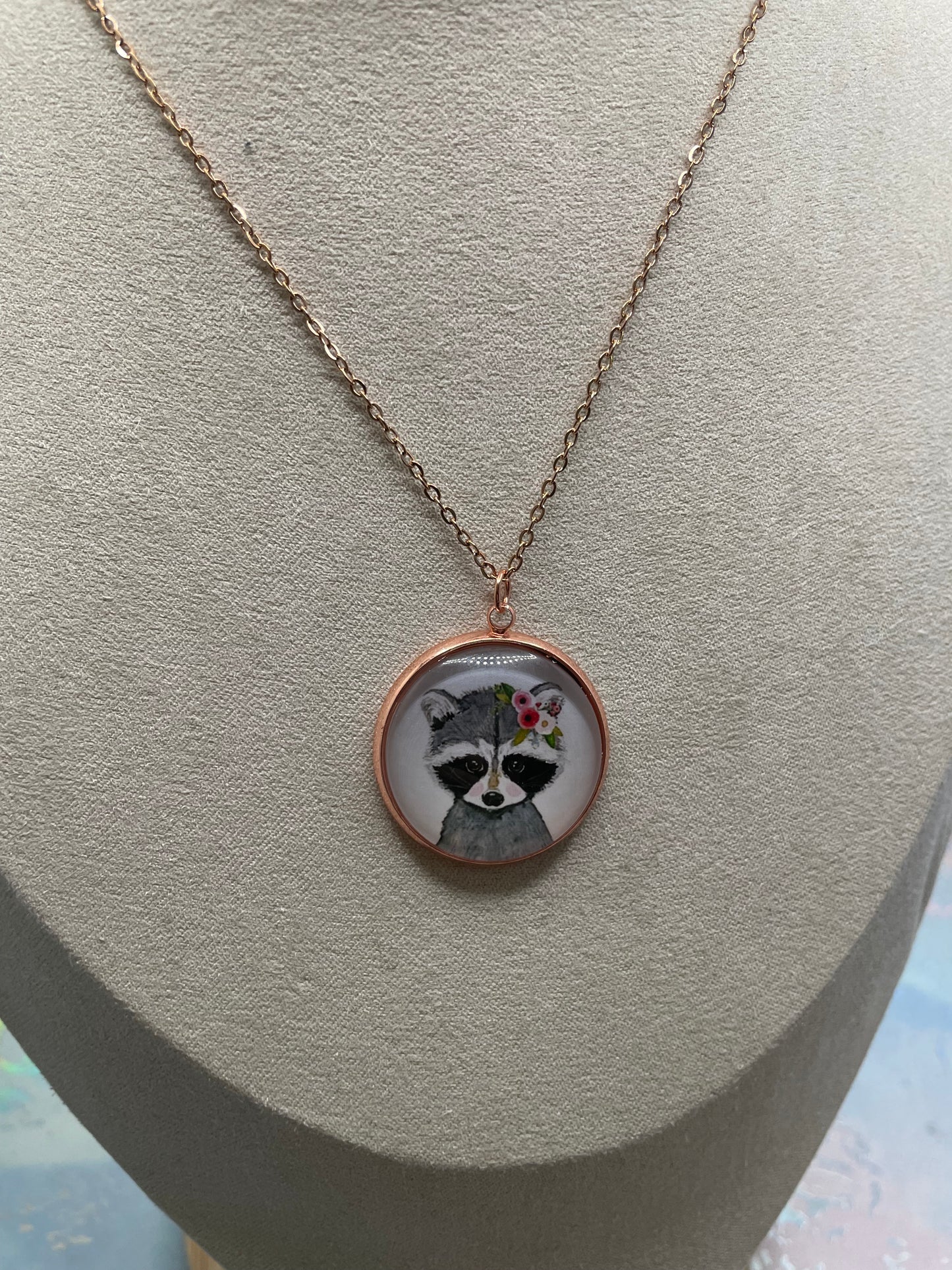 Collier Cabochon Portrait Animaux Couronne Floral -Acier Inoxydable