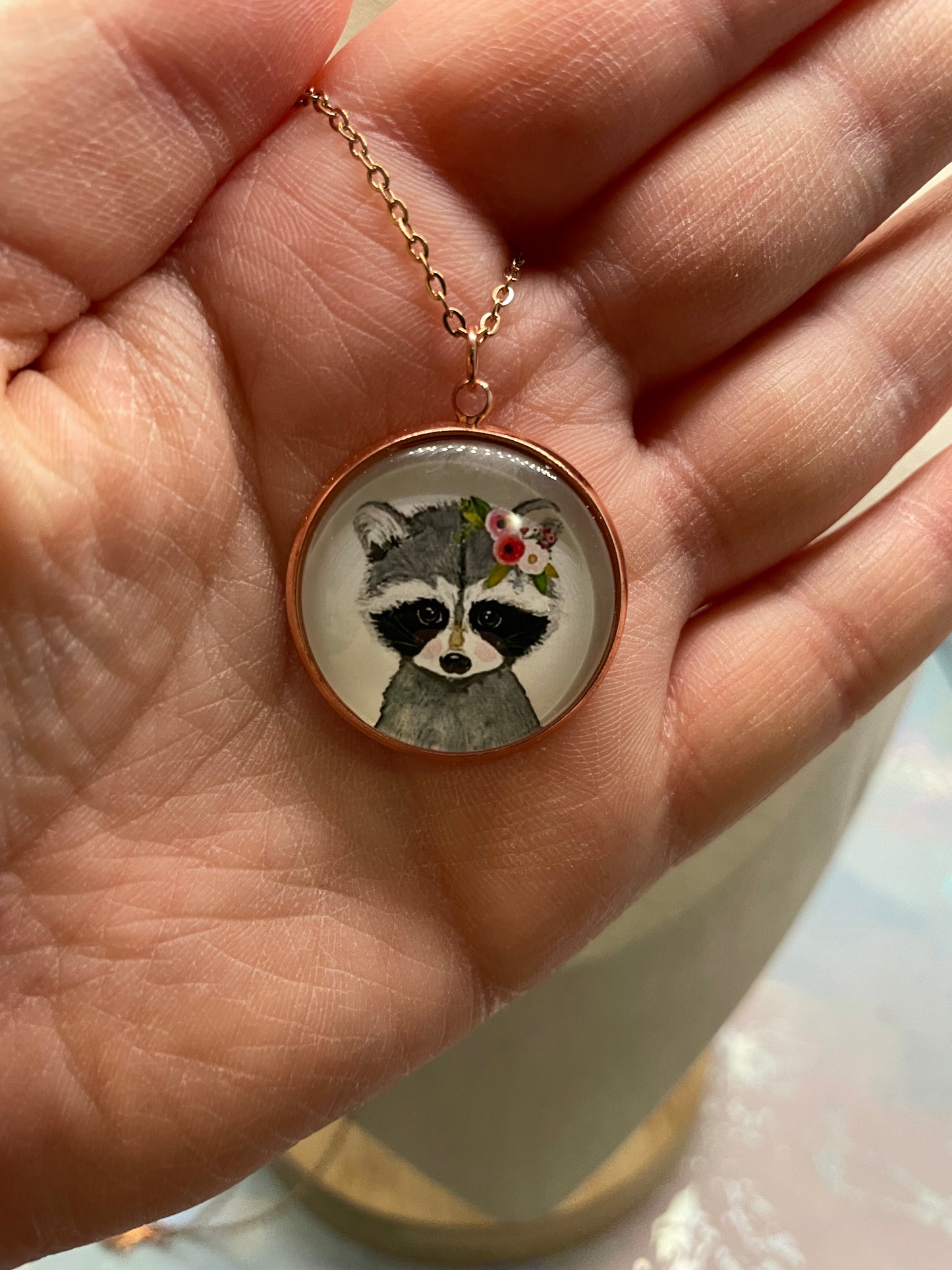 Collier Cabochon Portrait Animaux Couronne Floral -Acier Inoxydable