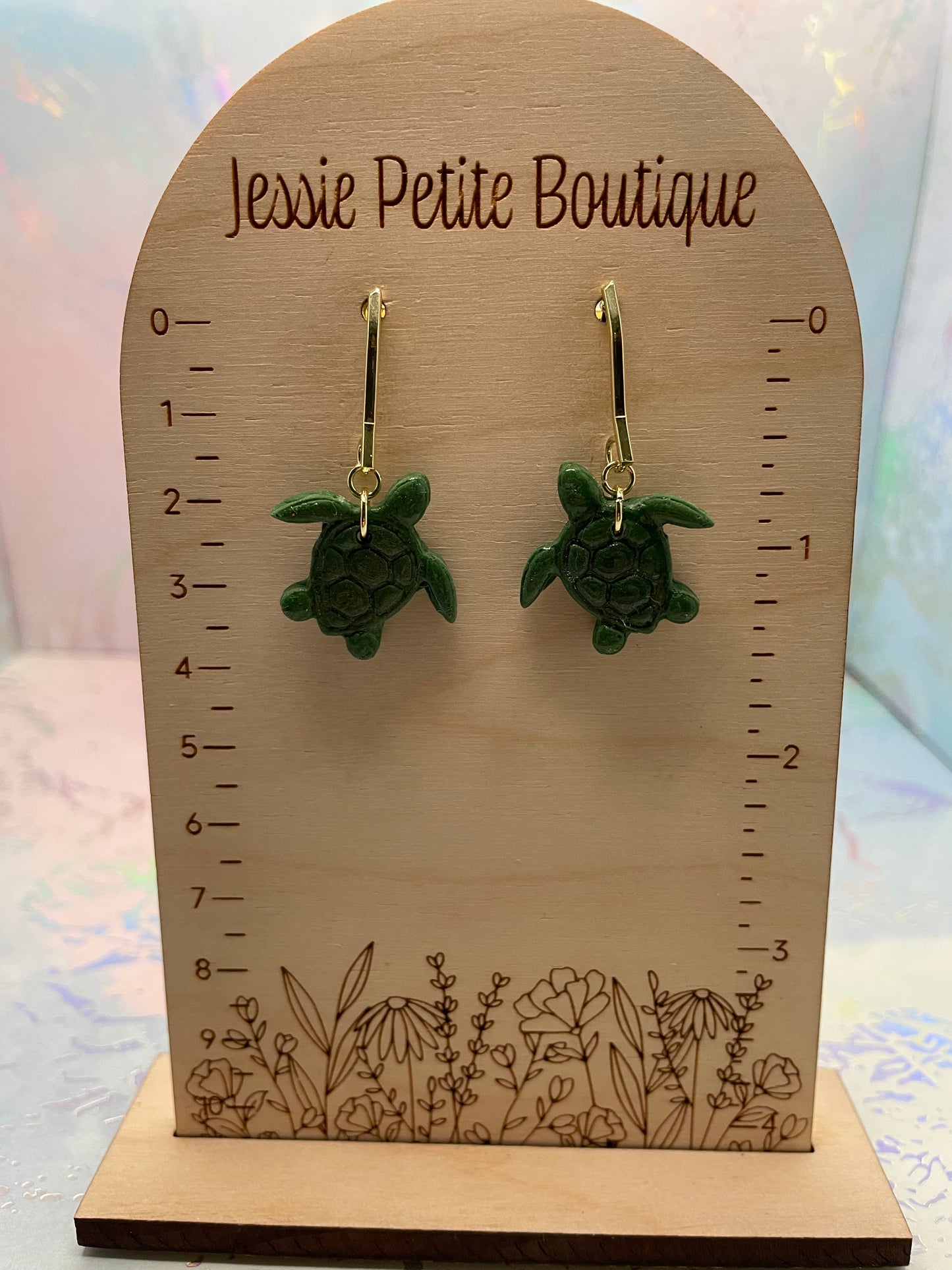 Boucle d'oreille Tortue Argile Verte -Sans Nickel