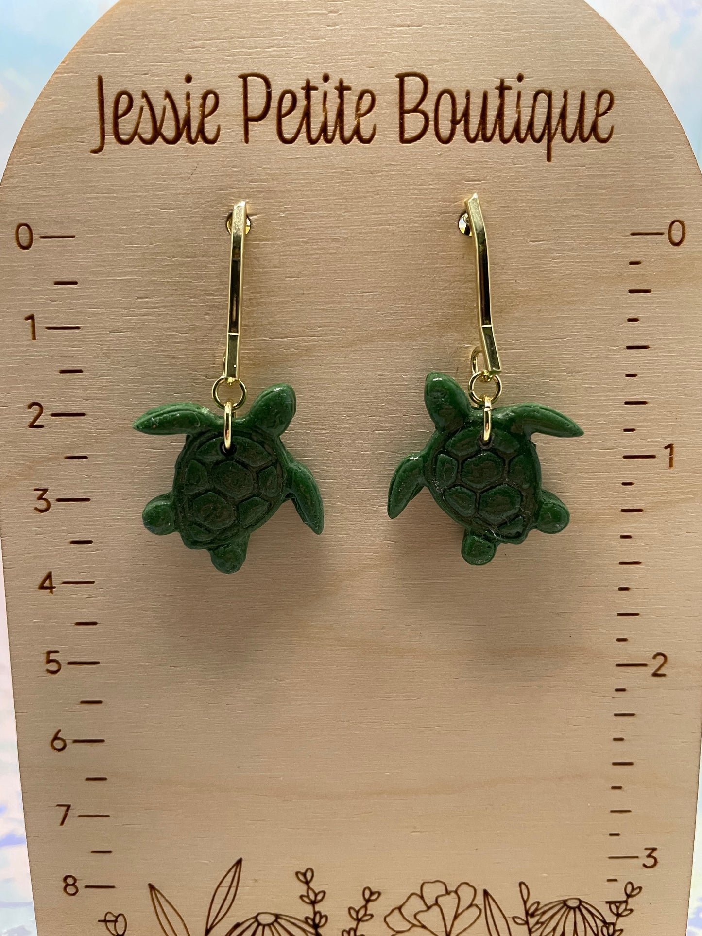 Boucle d'oreille Tortue Argile Verte -Sans Nickel