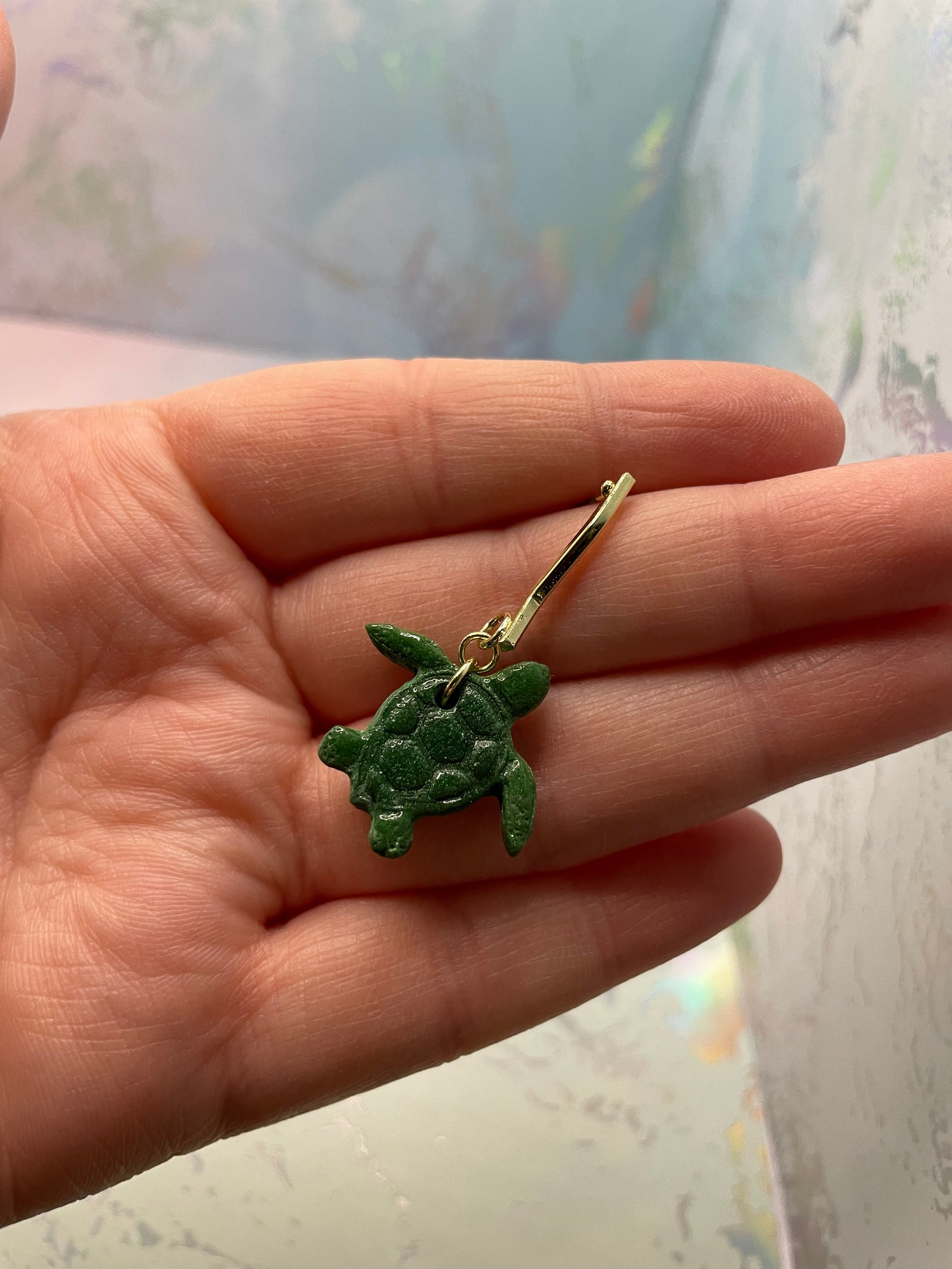 Boucle d'oreille Tortue Argile Verte -Sans Nickel