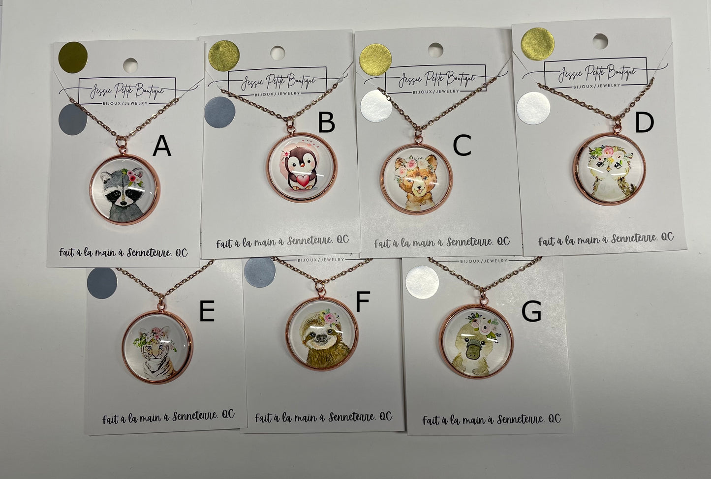 Collier Cabochon Portrait Animaux Couronne Floral -Acier Inoxydable