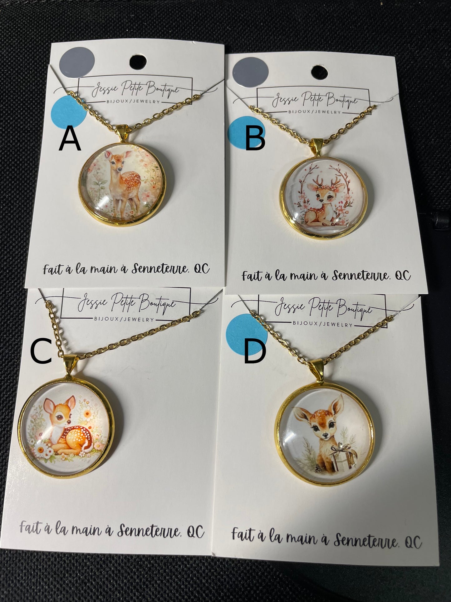 Collier Cabochon Chevreuil (Fini Doré)-Acier Inoxydable+Sans Nickel