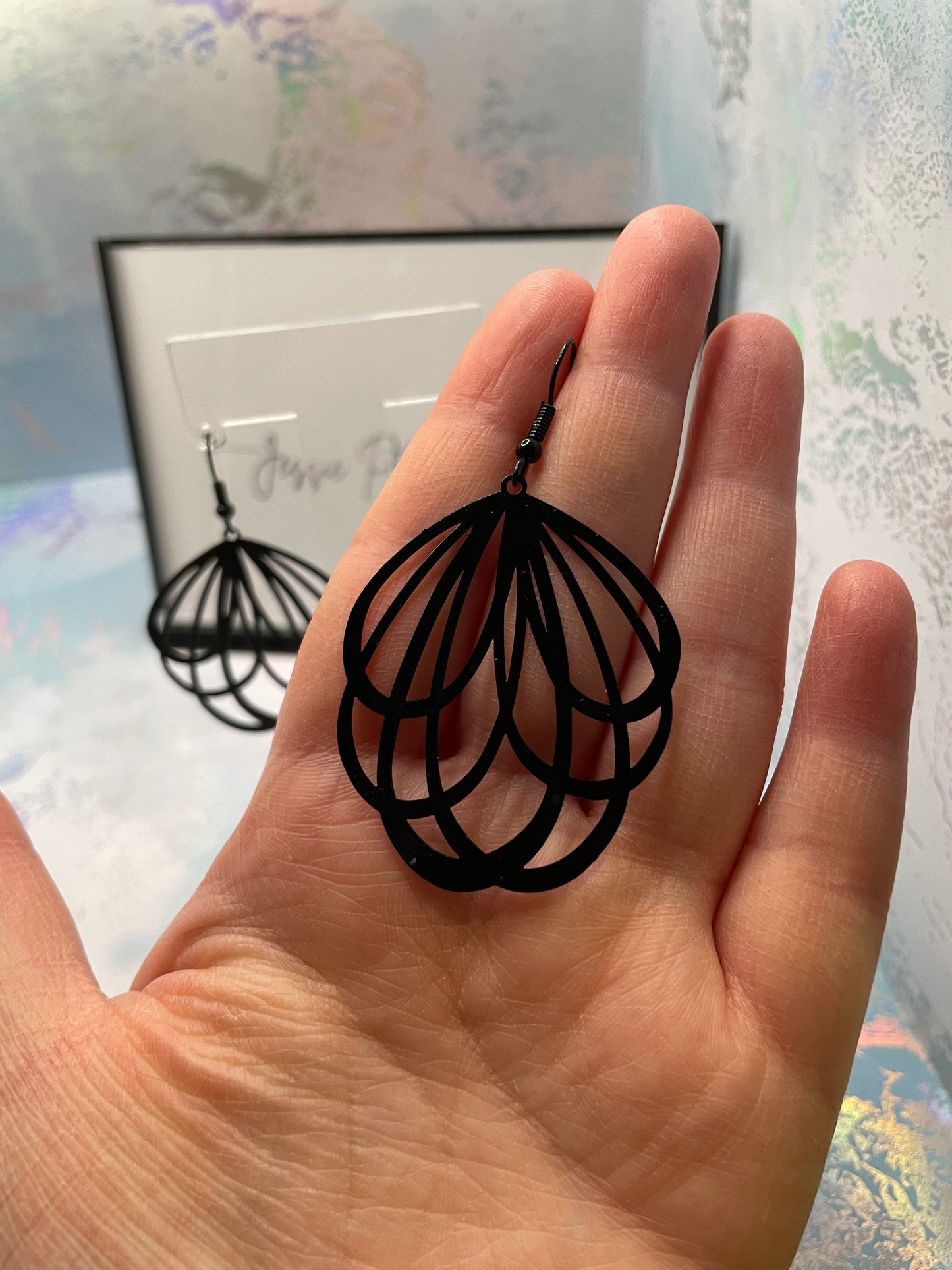 Boucles d'oreilles pendantes ovales noires