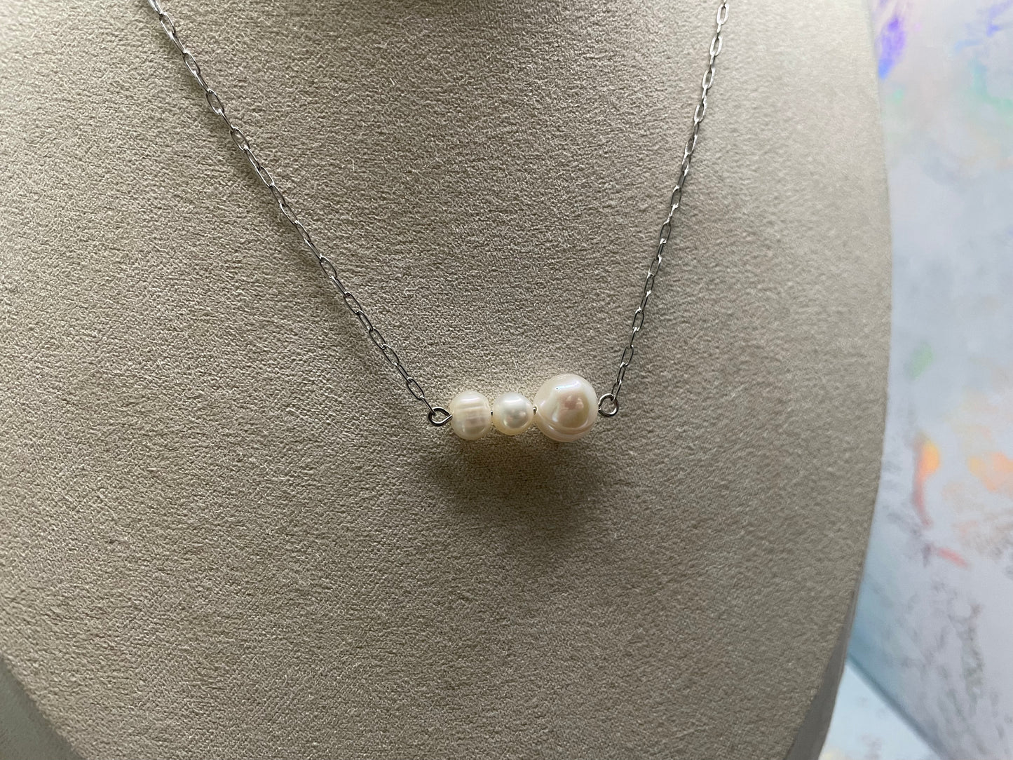 Collier en perles d’eau douce-Acier Inoxydable