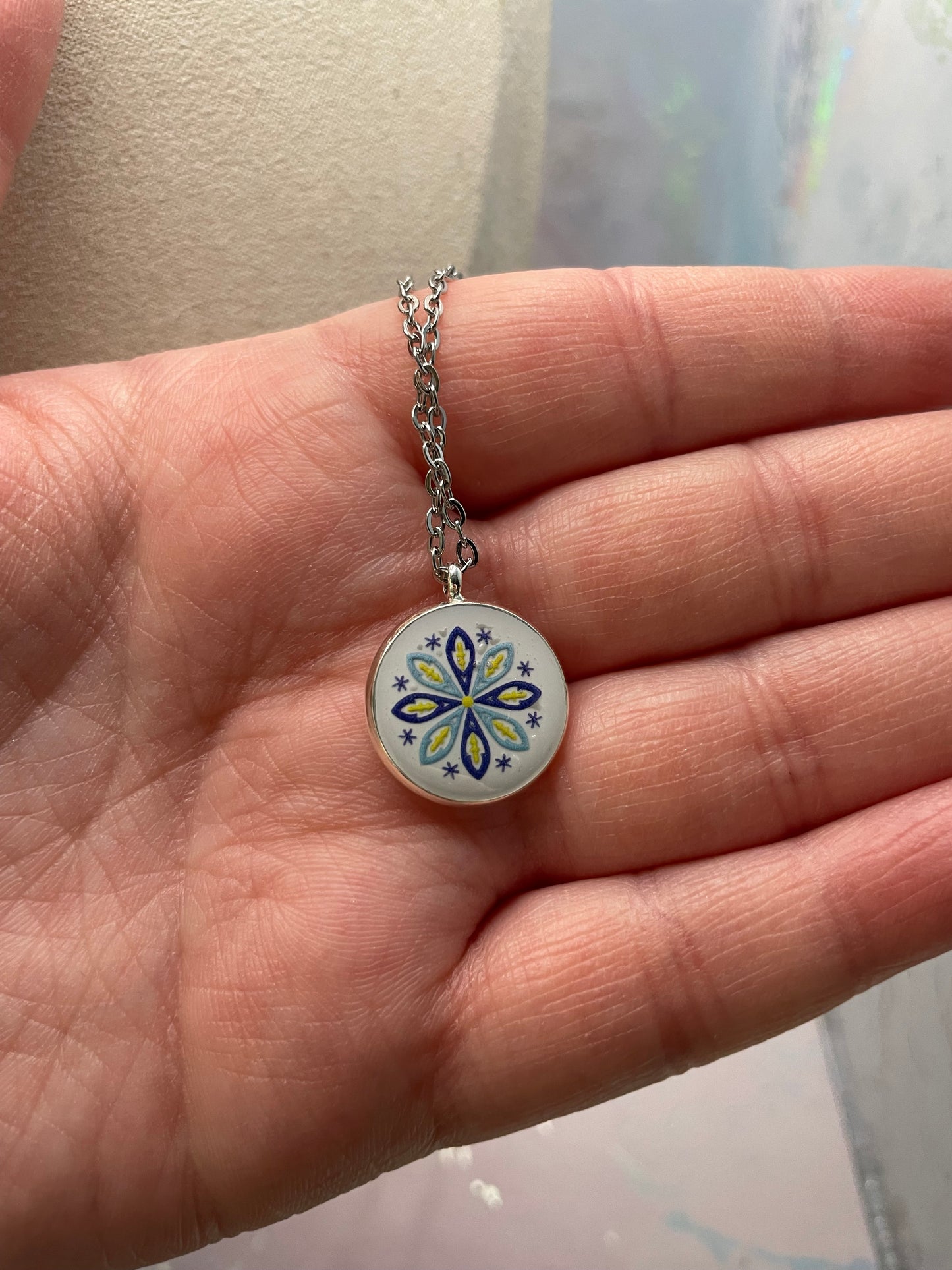 Abstract on Silver Bezel Necklace