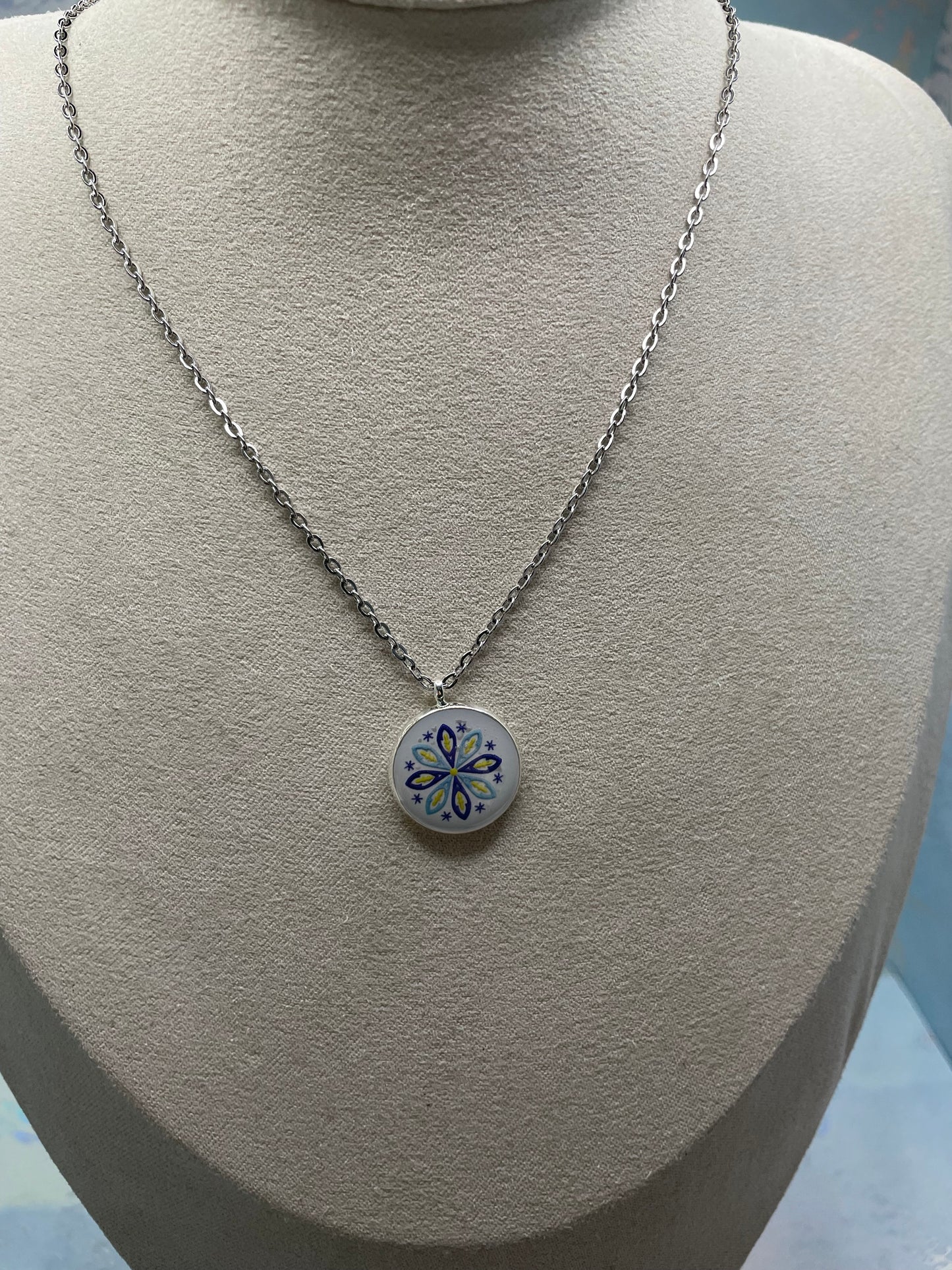 Abstract on Silver Bezel Necklace