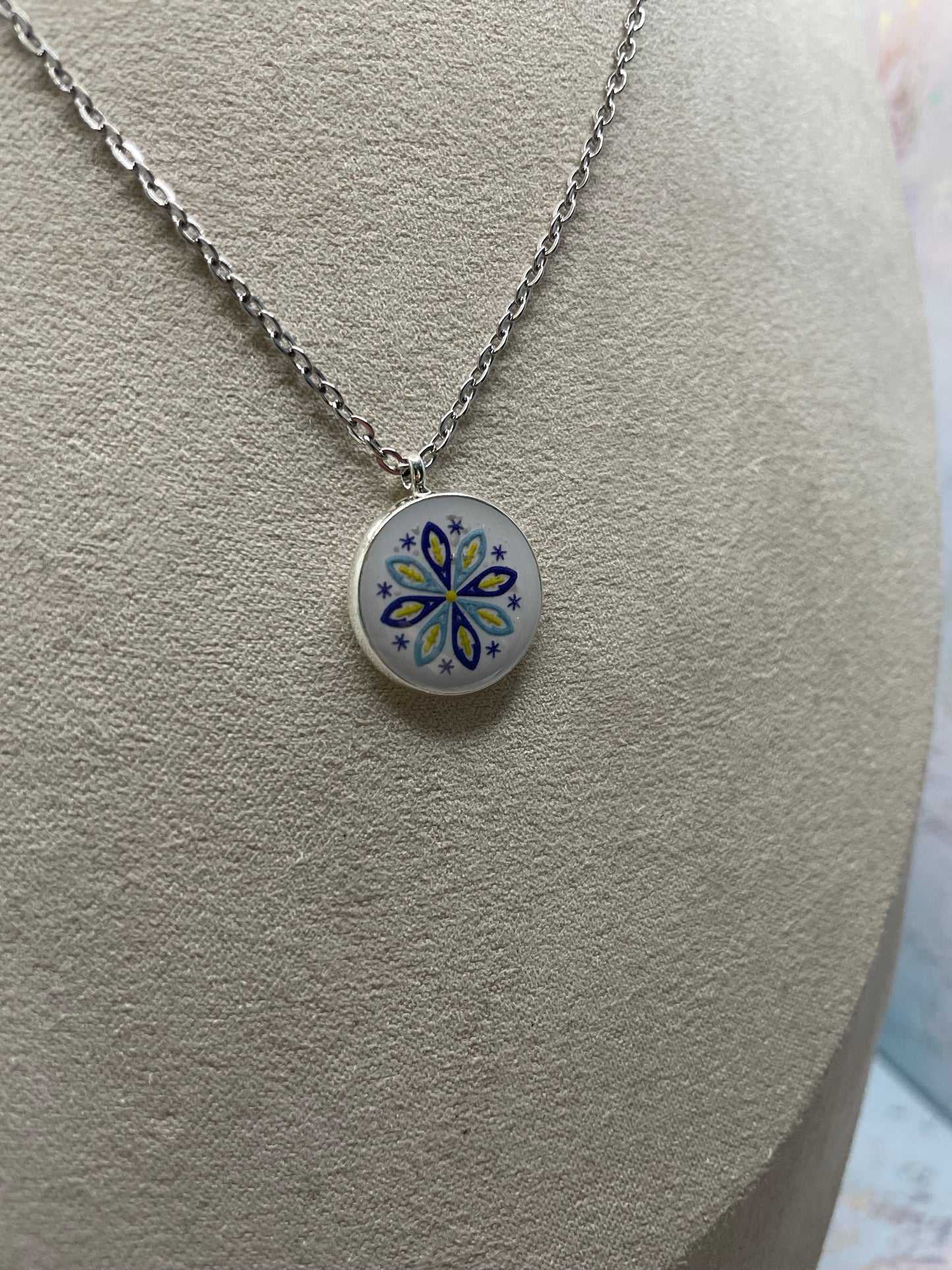 Abstract on Silver Bezel Necklace