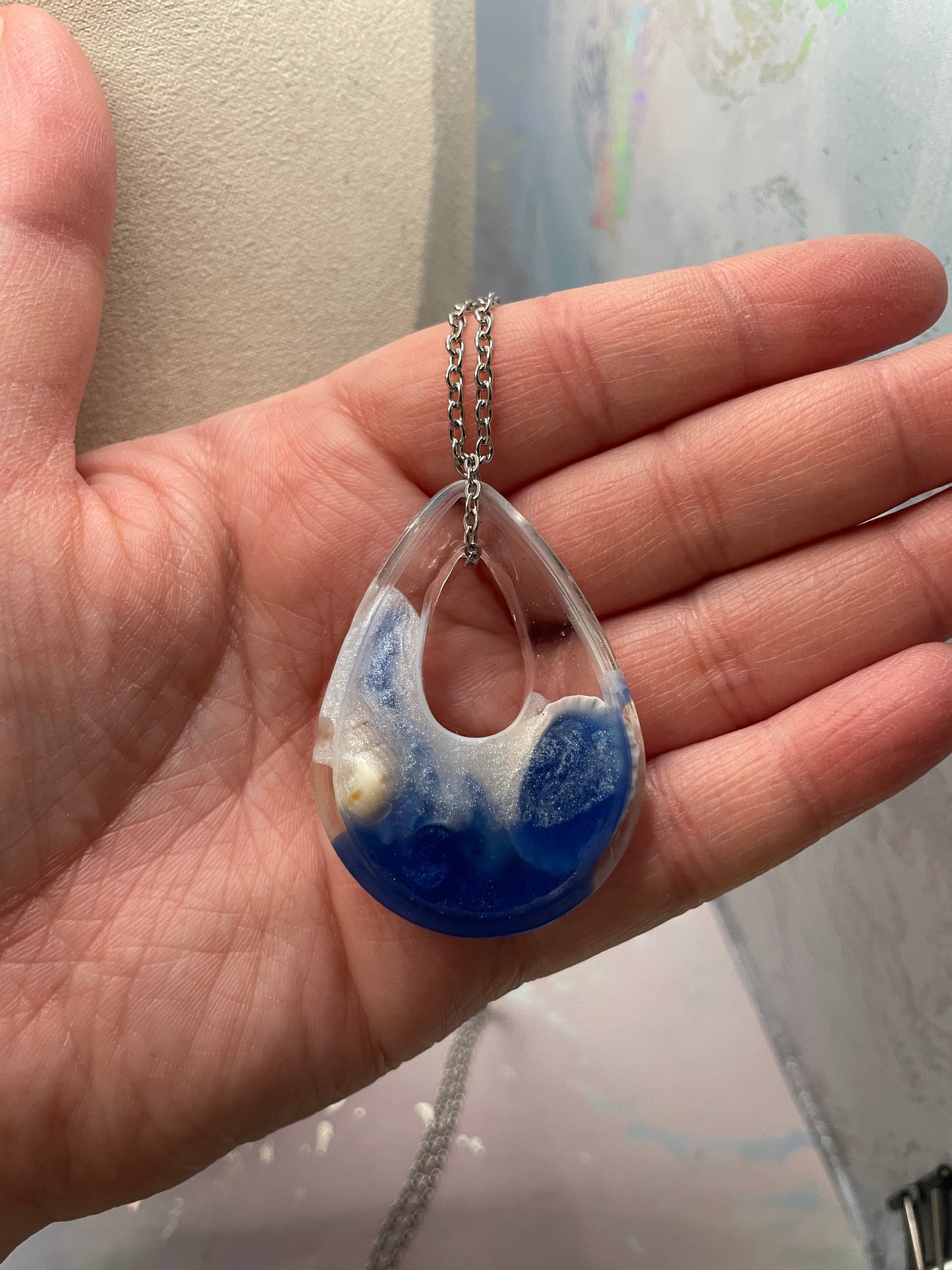 Collier goutte océan avec coquillages et étoile de mer-Sans Nickel