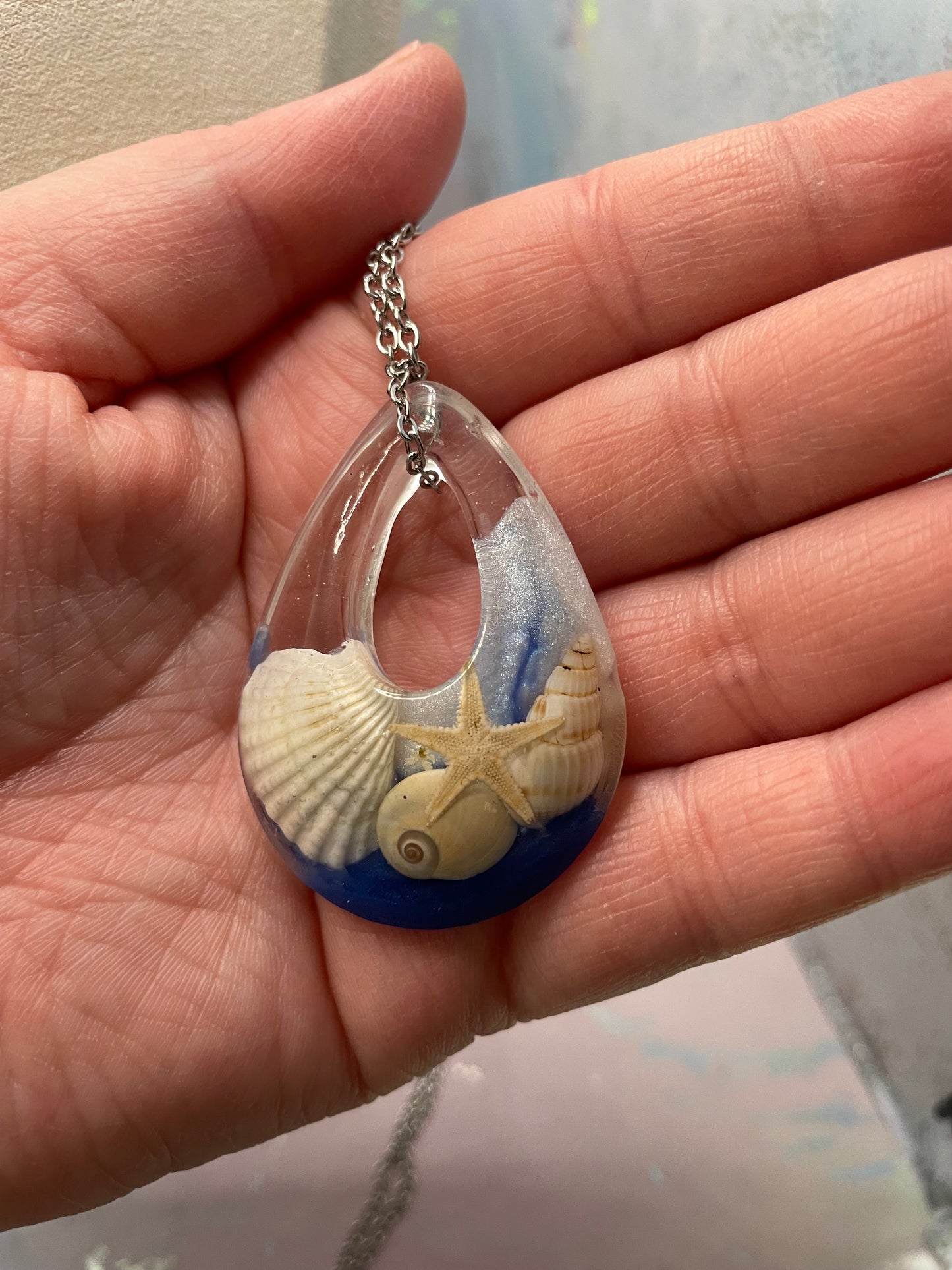 Collier goutte océan avec coquillages et étoile de mer-Sans Nickel