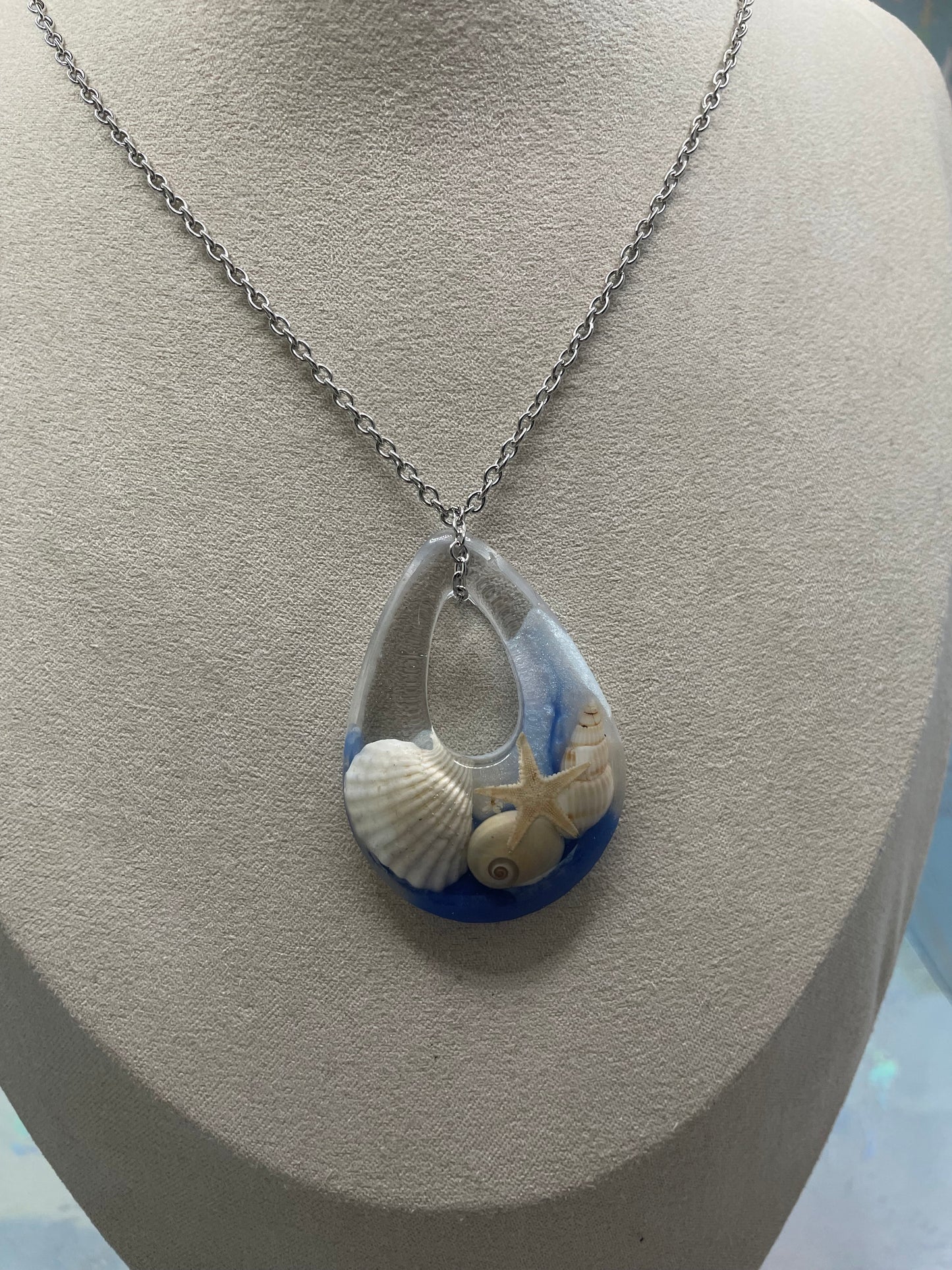 Collier goutte océan avec coquillages et étoile de mer-Sans Nickel