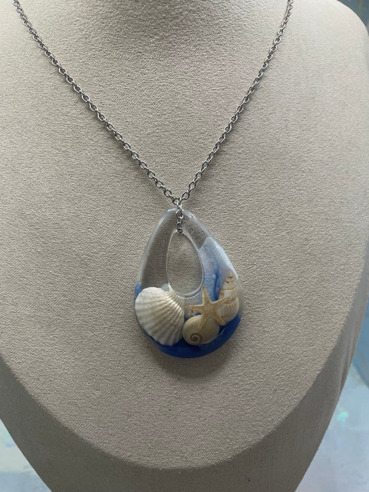 Collier goutte océan avec coquillages et étoile de mer-Sans Nickel