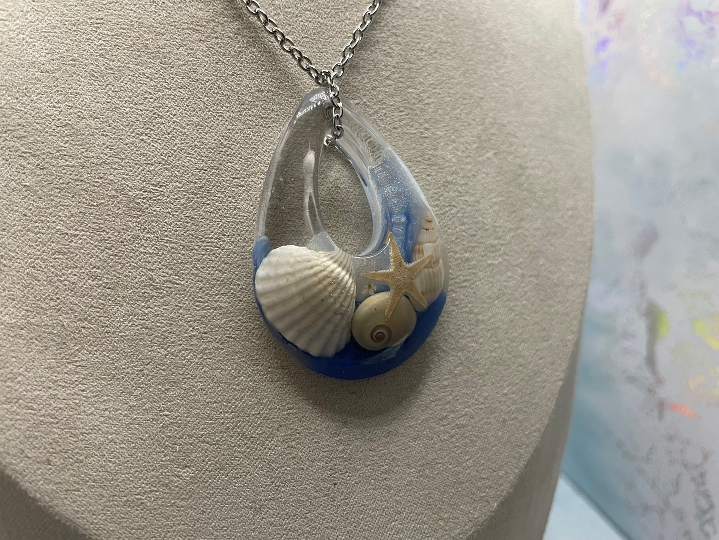 Collier goutte océan avec coquillages et étoile de mer-Sans Nickel