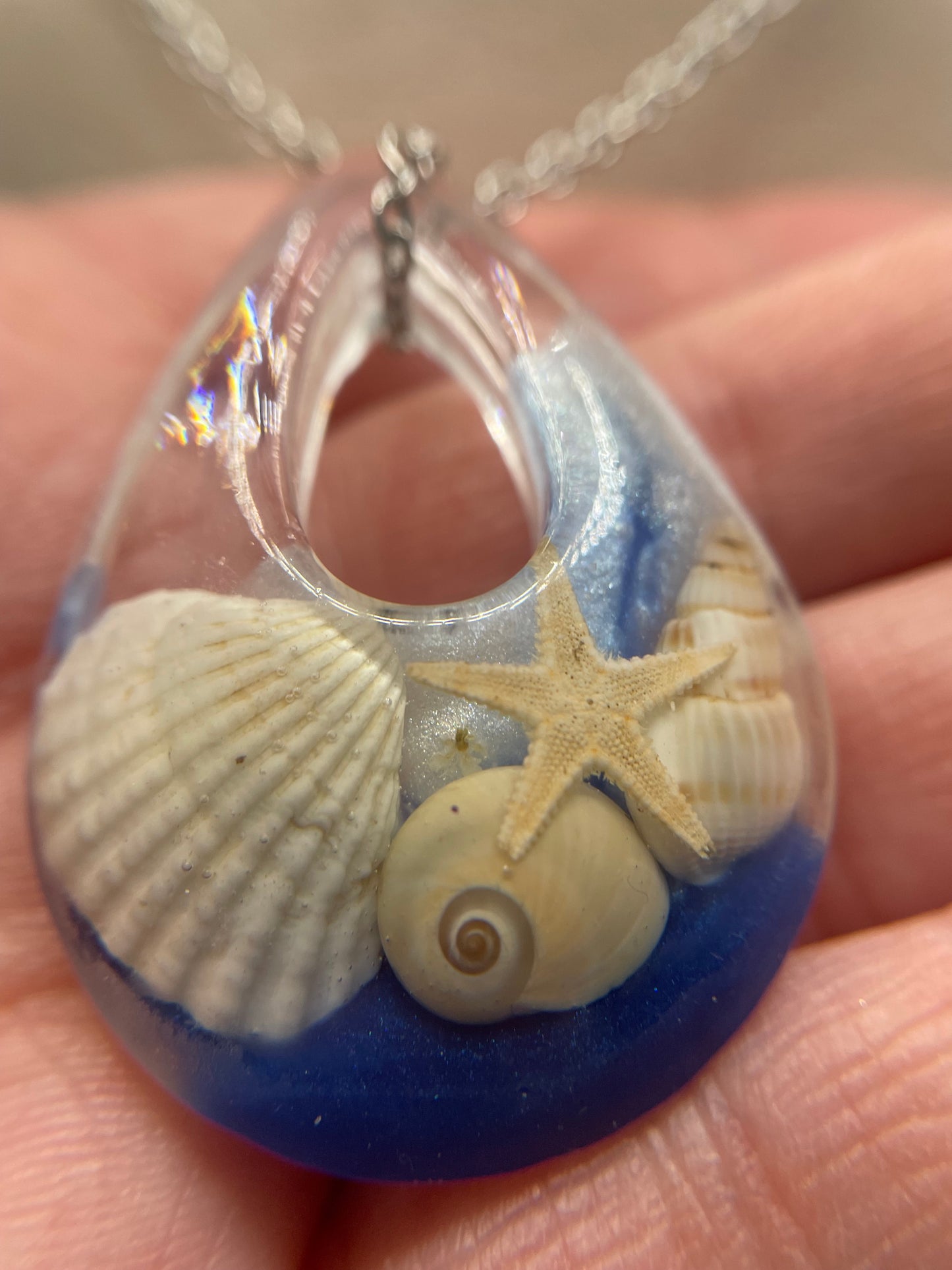 Collier goutte océan avec coquillages et étoile de mer-Sans Nickel