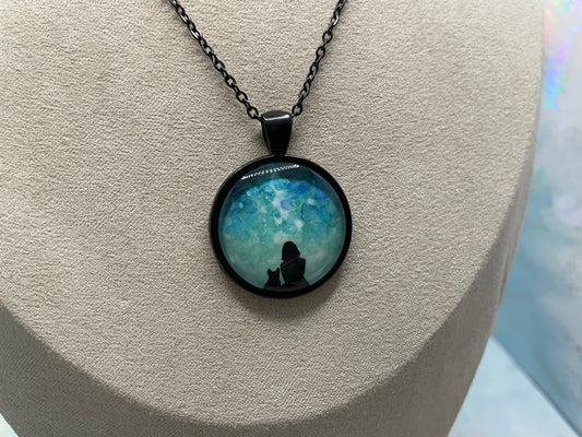 Moonlight Best Friend Black Bezel Necklace-Stainless Steel