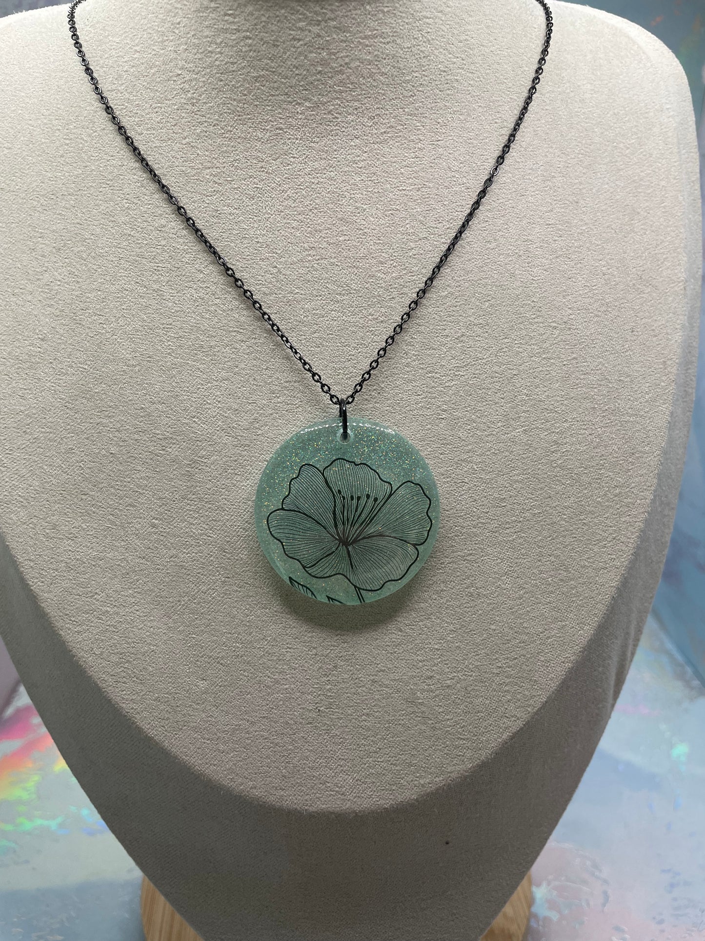 Collier Fleur sur Rond Brillant-Acier Inoxydable+Sans Nickel