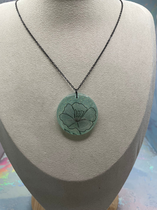 Collier Fleur sur Rond Brillant-Acier Inoxydable+Sans Nickel