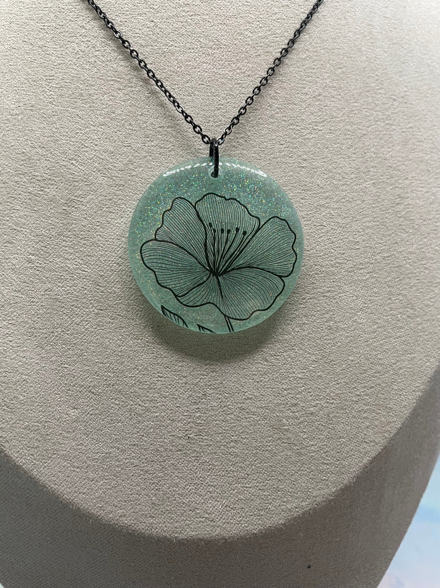 Collier Fleur sur Rond Brillant-Acier Inoxydable+Sans Nickel