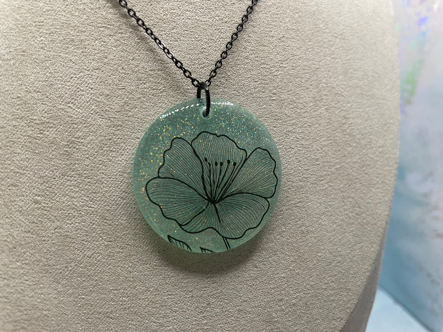 Collier Fleur sur Rond Brillant-Acier Inoxydable+Sans Nickel