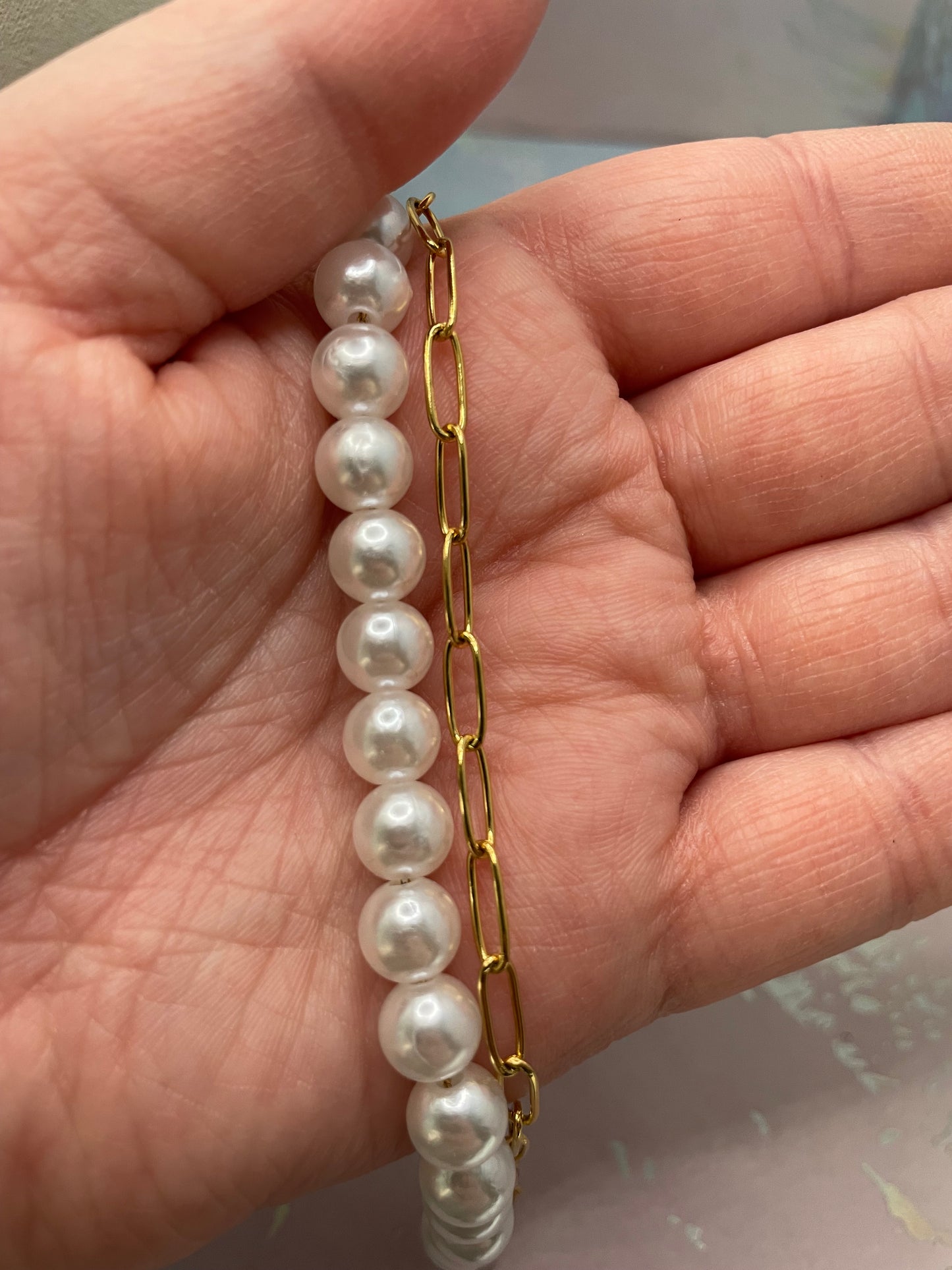 Collier demi-perles et chaîne-Acier Inoxydable