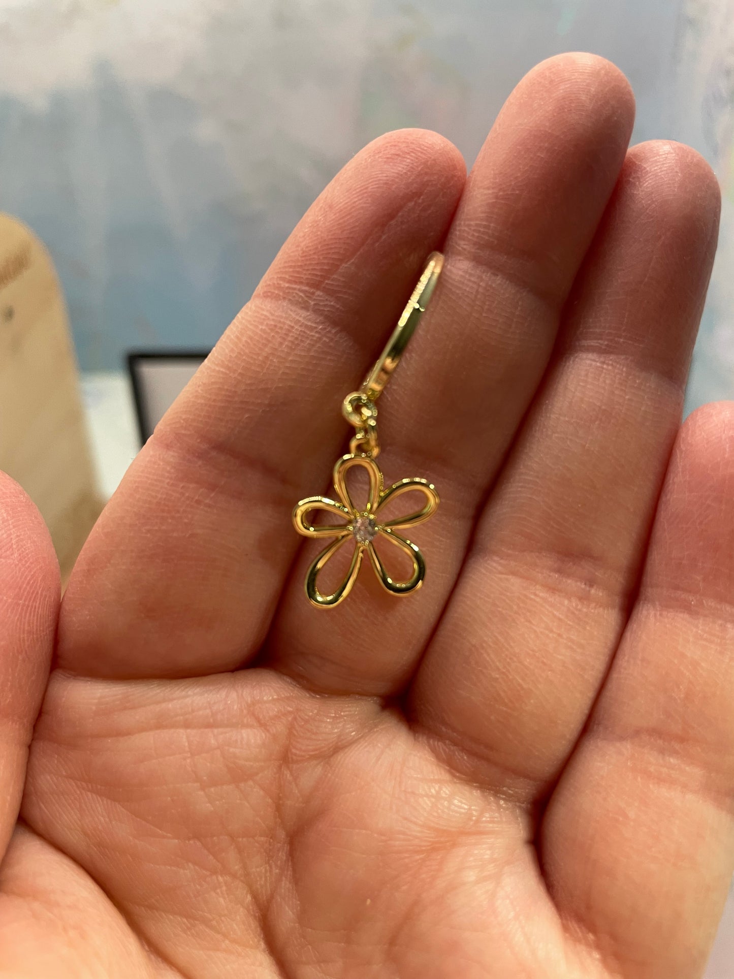 Boucles d’oreilles fleur dorée+zirconia