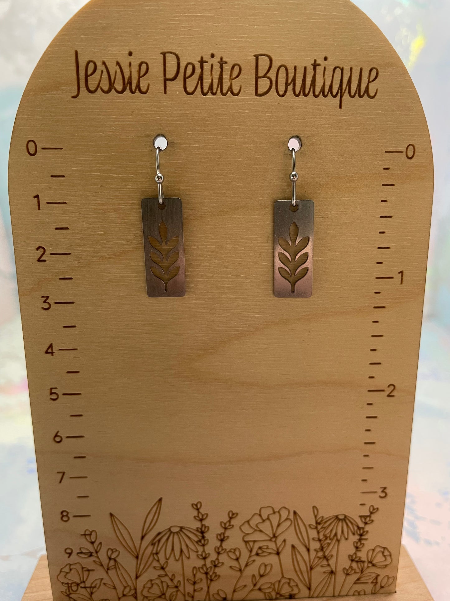 Boucle d'oreille Rectangle Feuille Argente-Acier Inoxydable