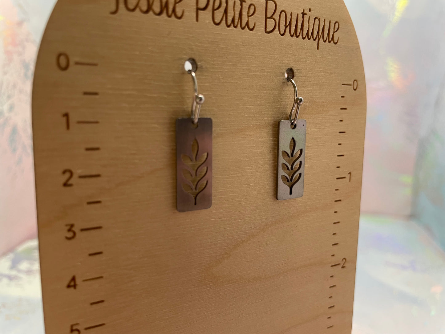 Boucle d'oreille Rectangle Feuille Argente-Acier Inoxydable