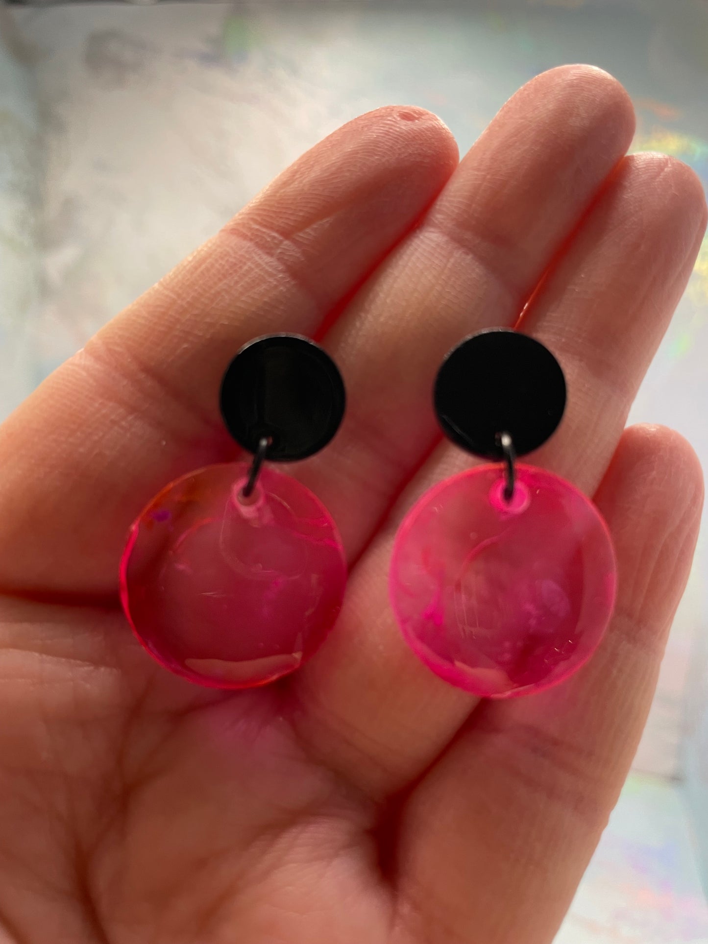 Pink Petri Rond Earrings-Nickel Free
