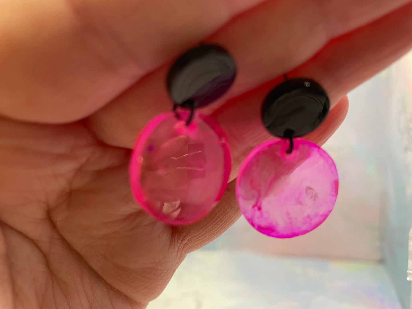 Pink Petri Rond Earrings-Nickel Free