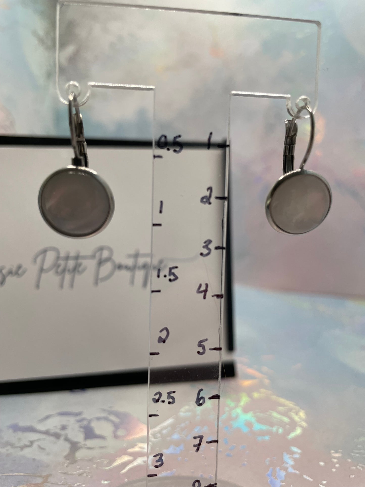 White Cabochon Leverback Earrings-Stainless Steel