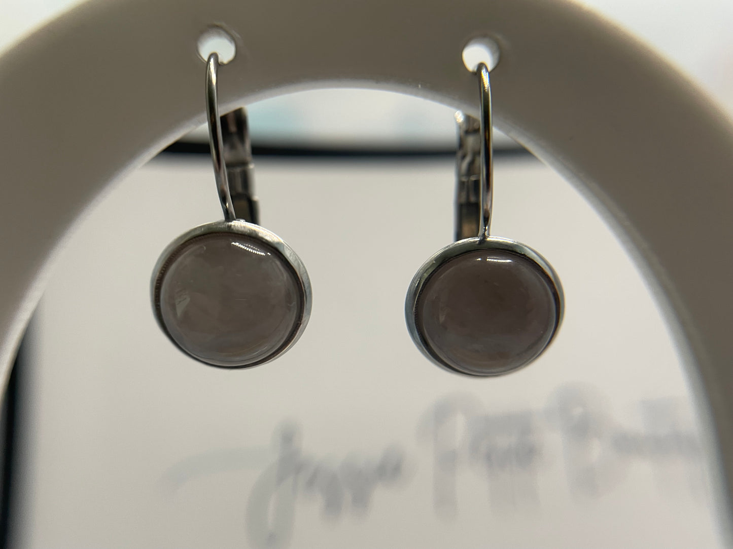 Boucles d’oreilles dormeuse minimalistes en pierre naturelle-Acier Inoxydable