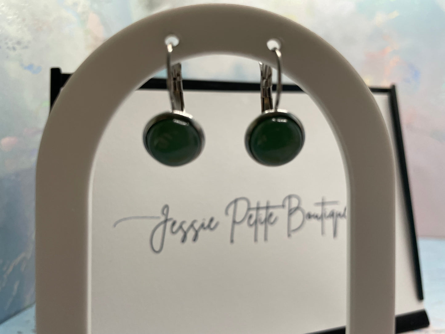 Boucles d’oreilles dormeuse minimalistes en pierre naturelle-Acier Inoxydable