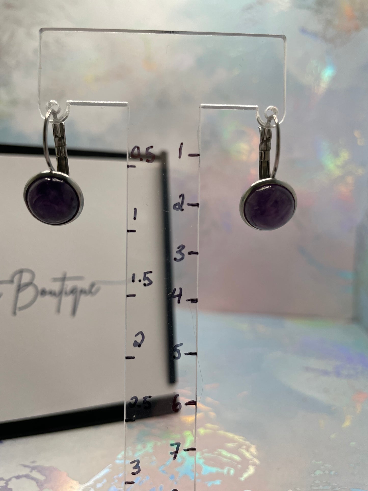 Boucles d’oreilles dormeuse minimalistes en pierre naturelle-Acier Inoxydable