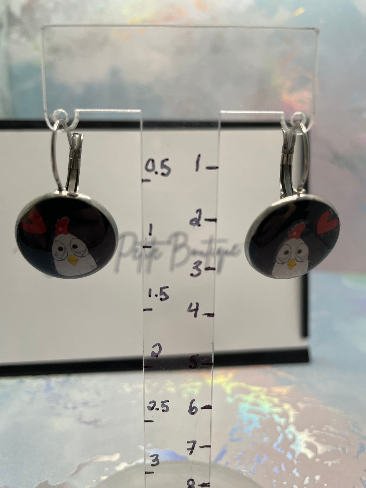 Boucles d’oreilles dormeuse Poule & Cœur-Acier Inoxydable