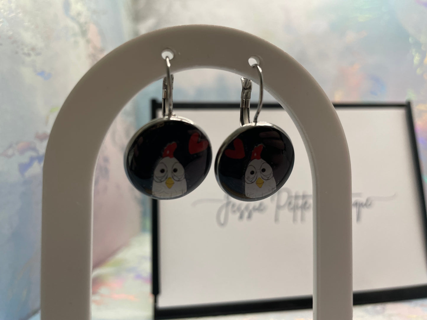 Boucles d’oreilles dormeuse Poule & Cœur-Acier Inoxydable