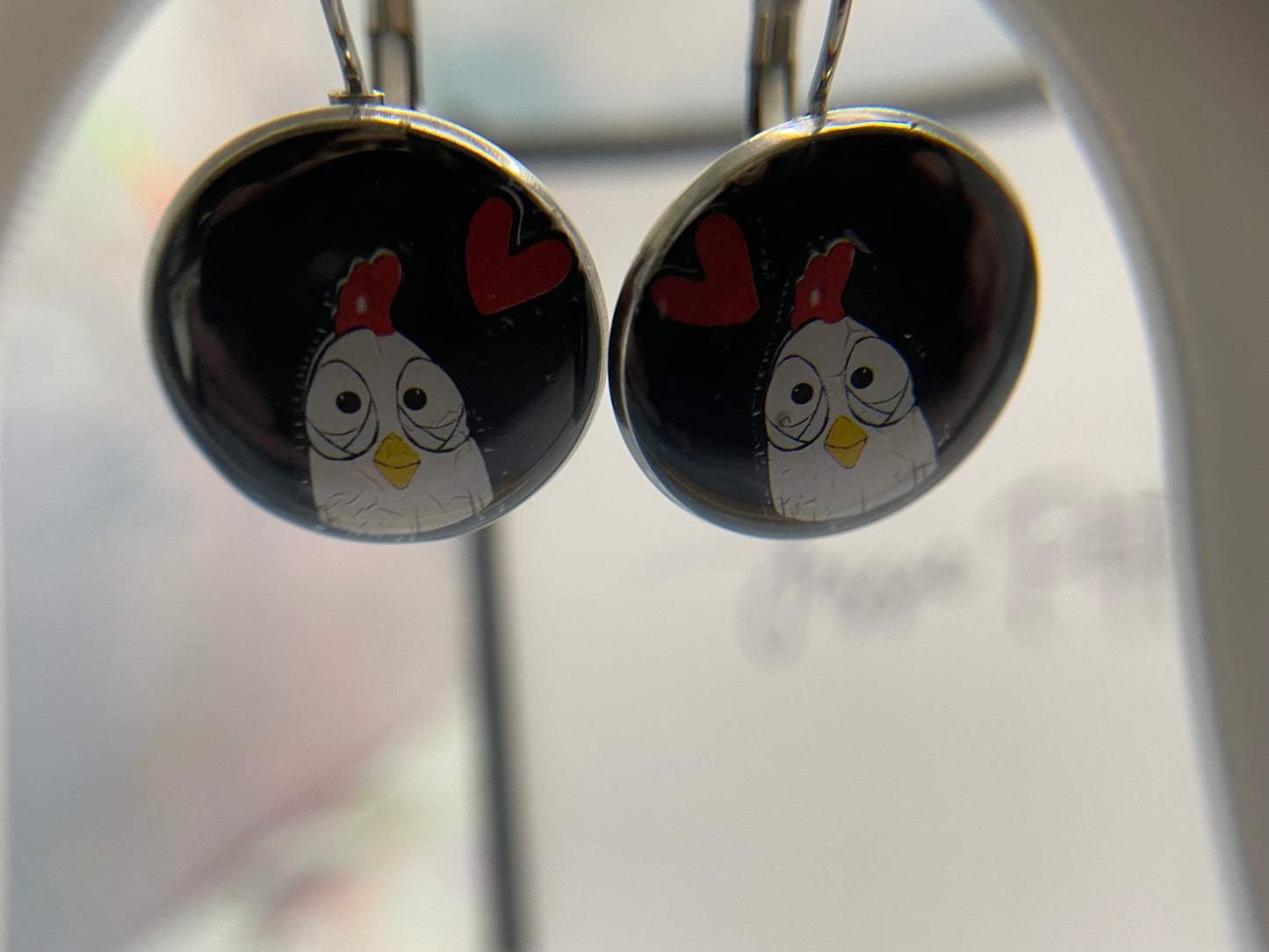 Boucles d’oreilles dormeuse Poule & Cœur-Acier Inoxydable