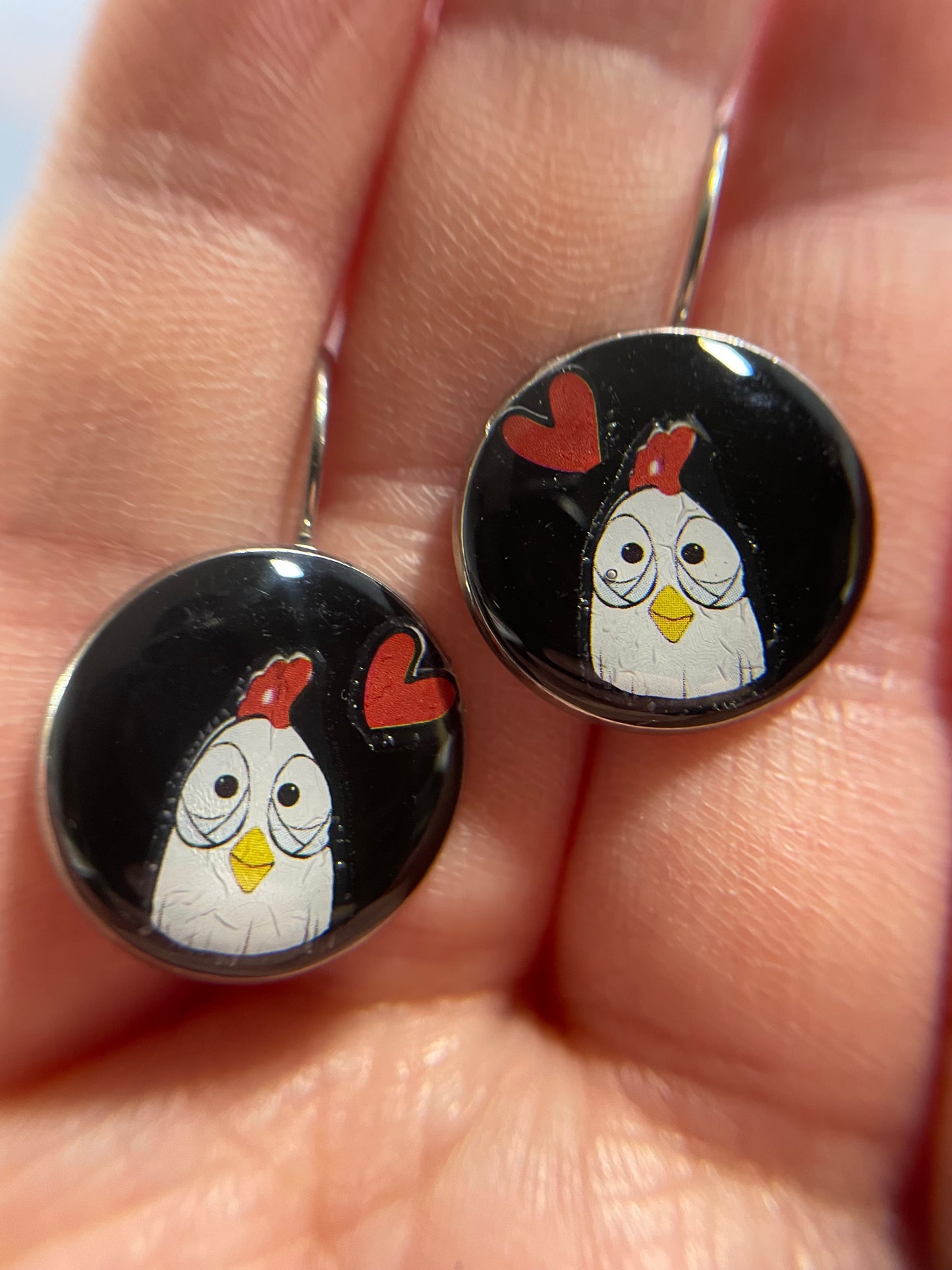 Boucles d’oreilles dormeuse Poule & Cœur-Acier Inoxydable