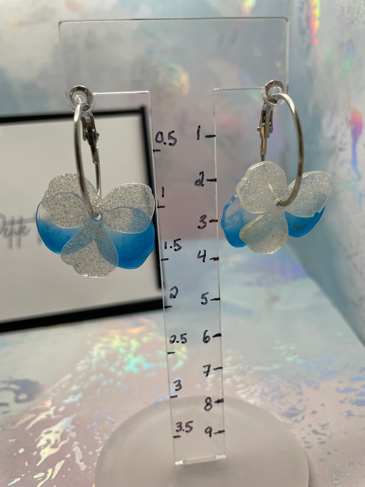 Sparkly Blue Ombre Pansy Hoop Earrings