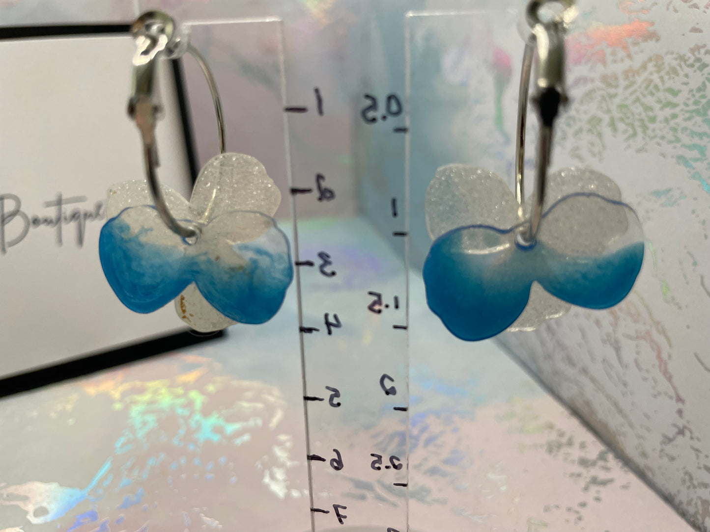 Sparkly Blue Ombre Pansy Hoop Earrings