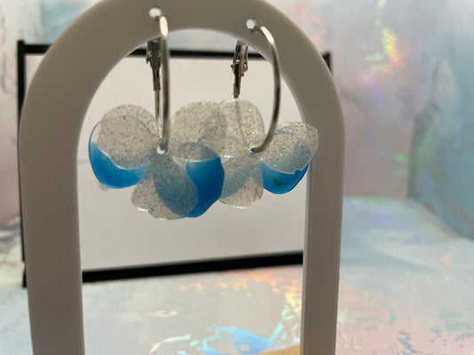 Sparkly Blue Ombre Pansy Hoop Earrings