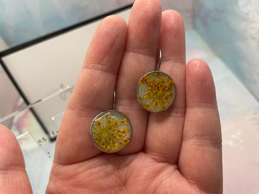 Boucles d’oreilles dormeuse Carotte sauvage sur blanc-Acier Inoxydable