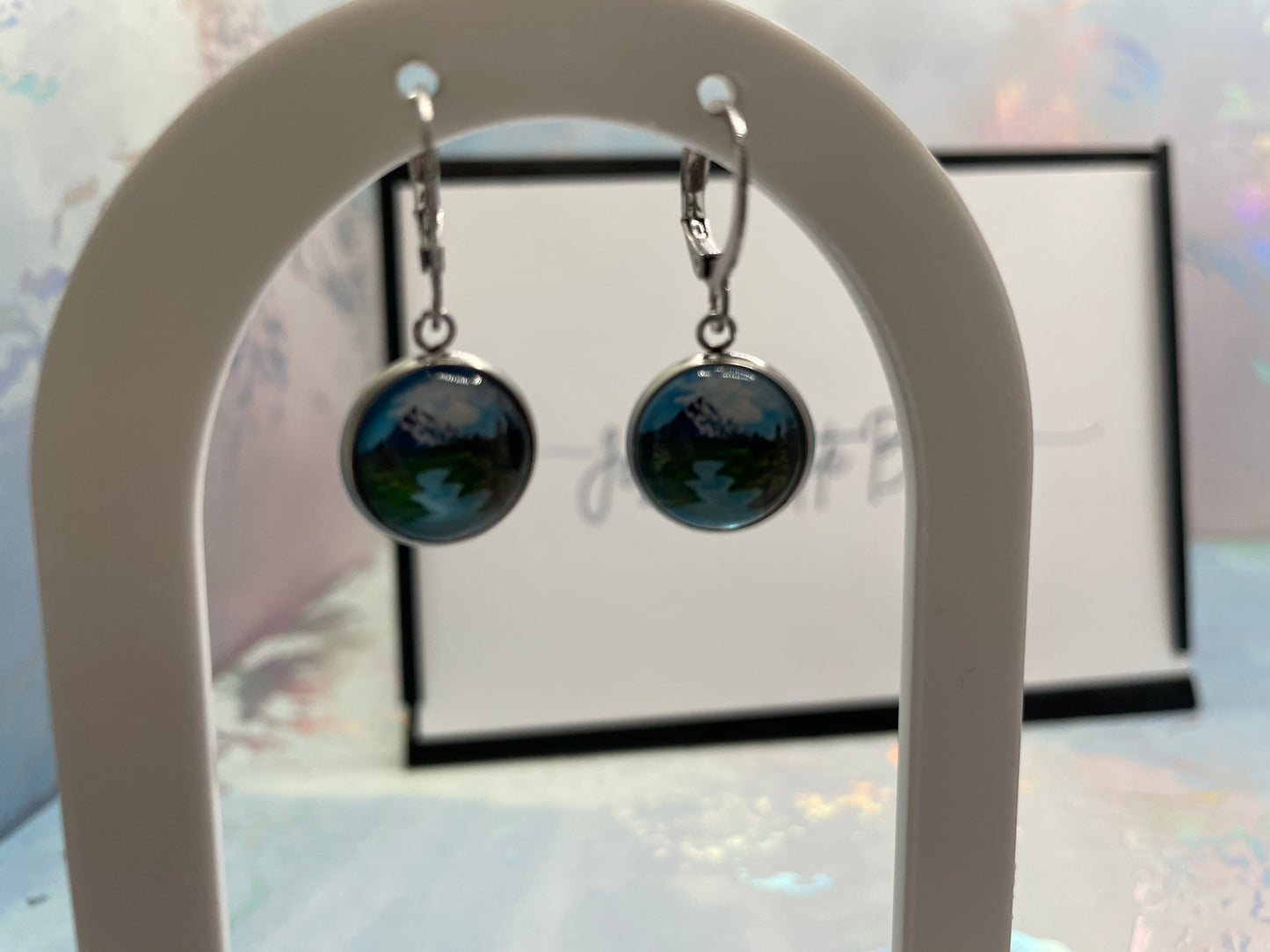 Boucles d’oreilles pendantes montagne cabochon-Sans Nickel