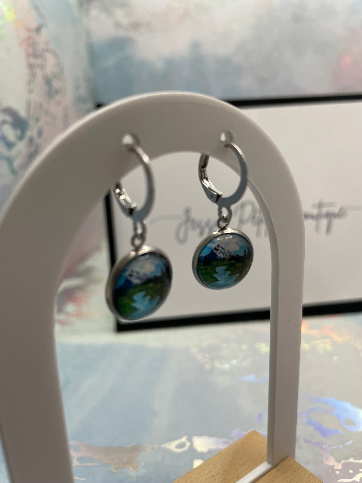 Boucles d’oreilles pendantes montagne cabochon-Sans Nickel