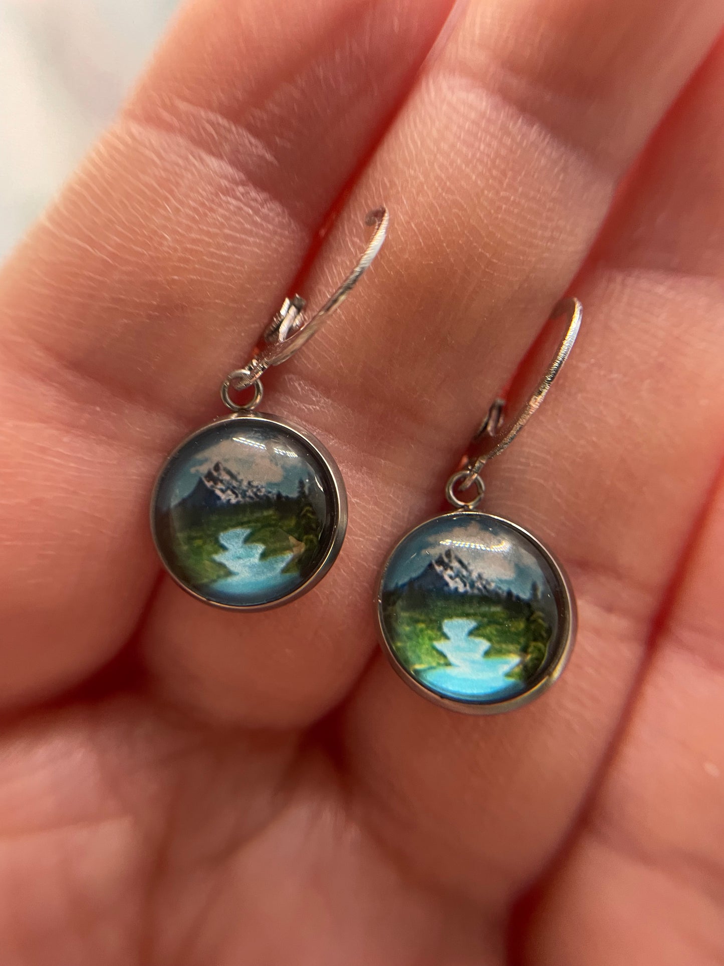 Boucles d’oreilles pendantes montagne cabochon-Sans Nickel